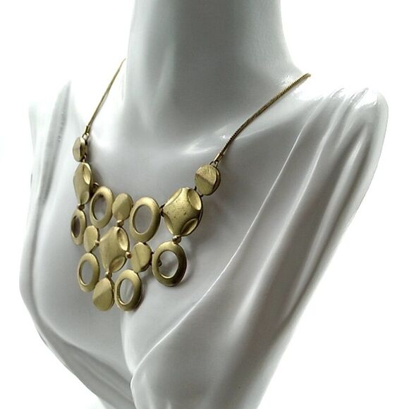 NY Signed Brushed Gold Circle Choker Necklace Contemporary - Picture 9 of 10